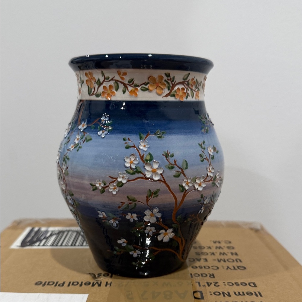 Floral Blue Ceramic Vase